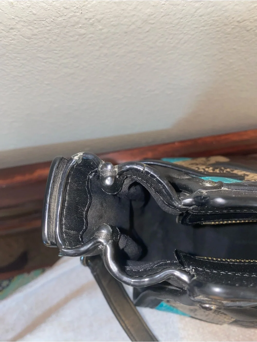 Coach Swagger 27 Carryall Quilt Leather Satchel Crossbody Bag Black Turquoise